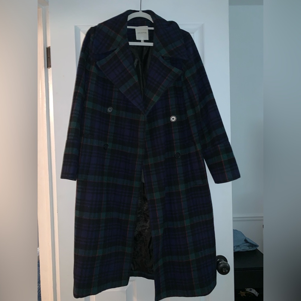 Avec Les Filles. Plaid Wool Long Coat. Size Small.